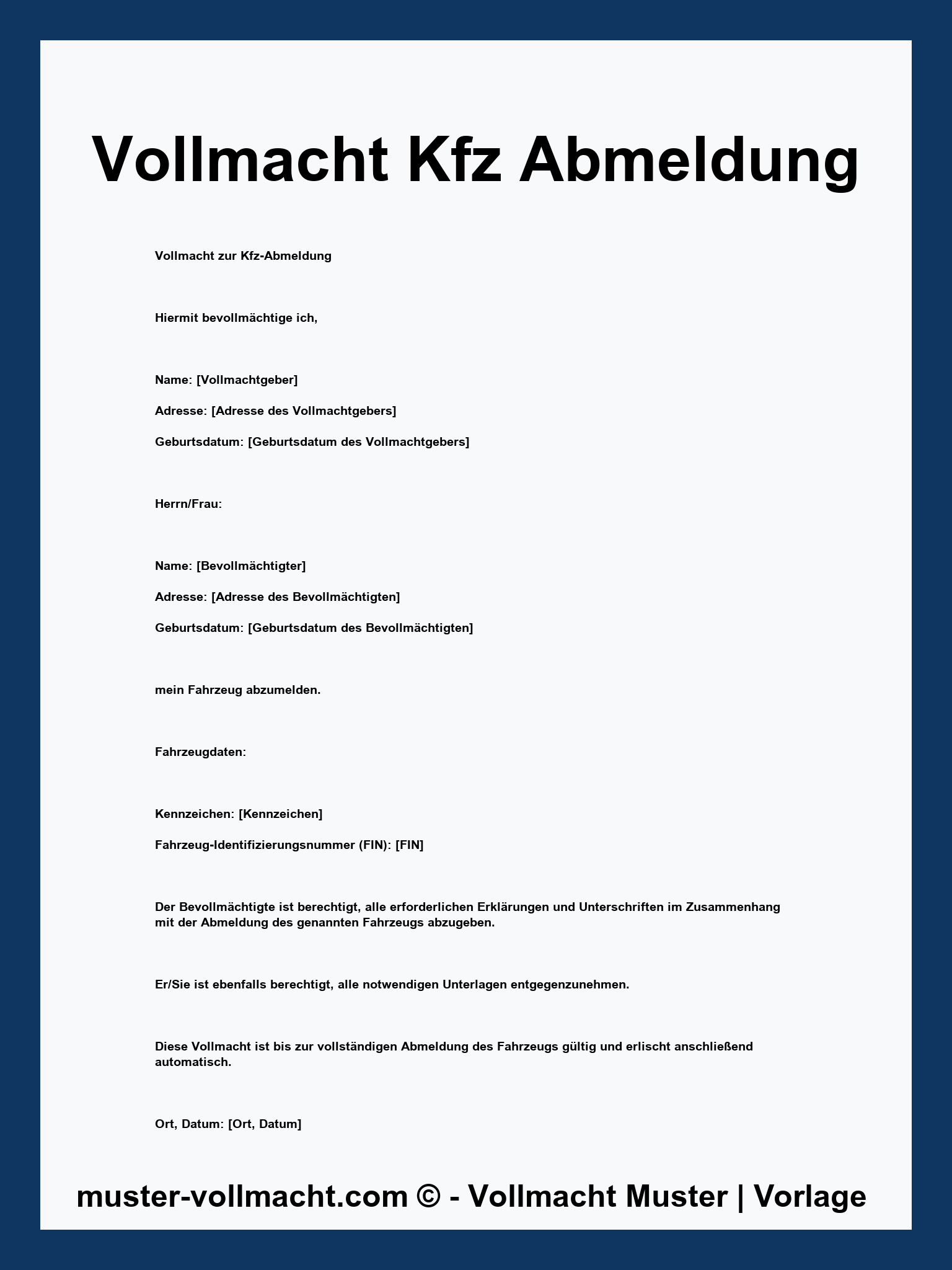 Kostenlose PDF-Vorlage: KFZ Abmeldung Vollmacht Muster PDF