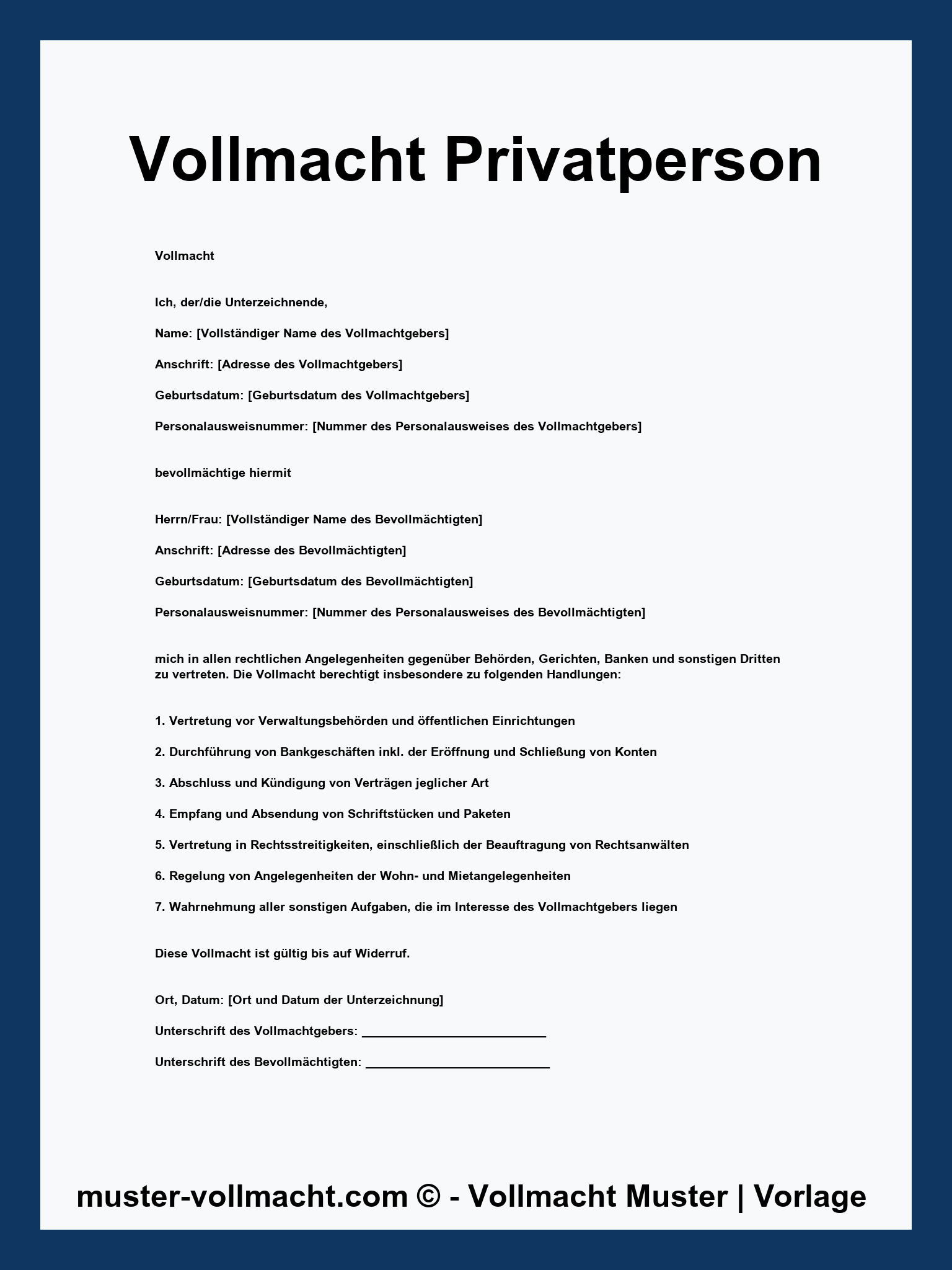 Kostenlose PDF-Vorlage: Vollmacht Partner Unverheiratet Muster